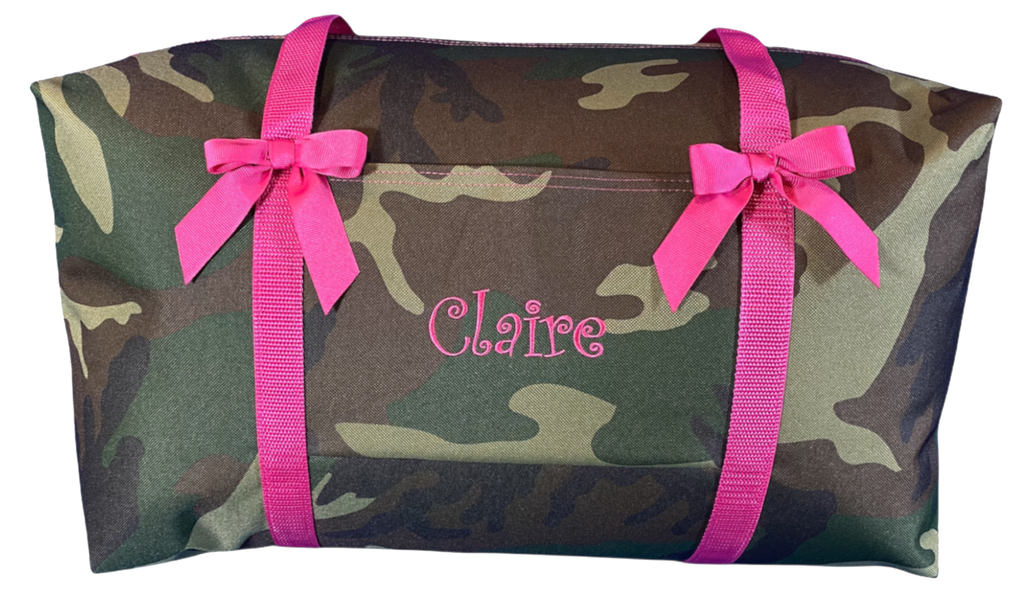 Camo and hot pink large travel bag