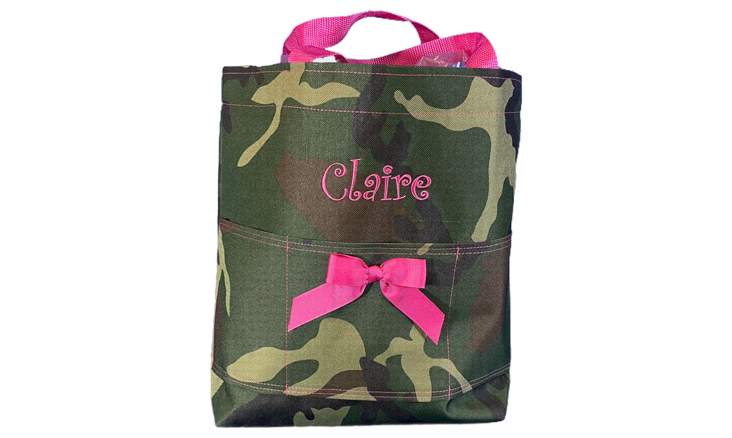 Camo and hot pink open tote